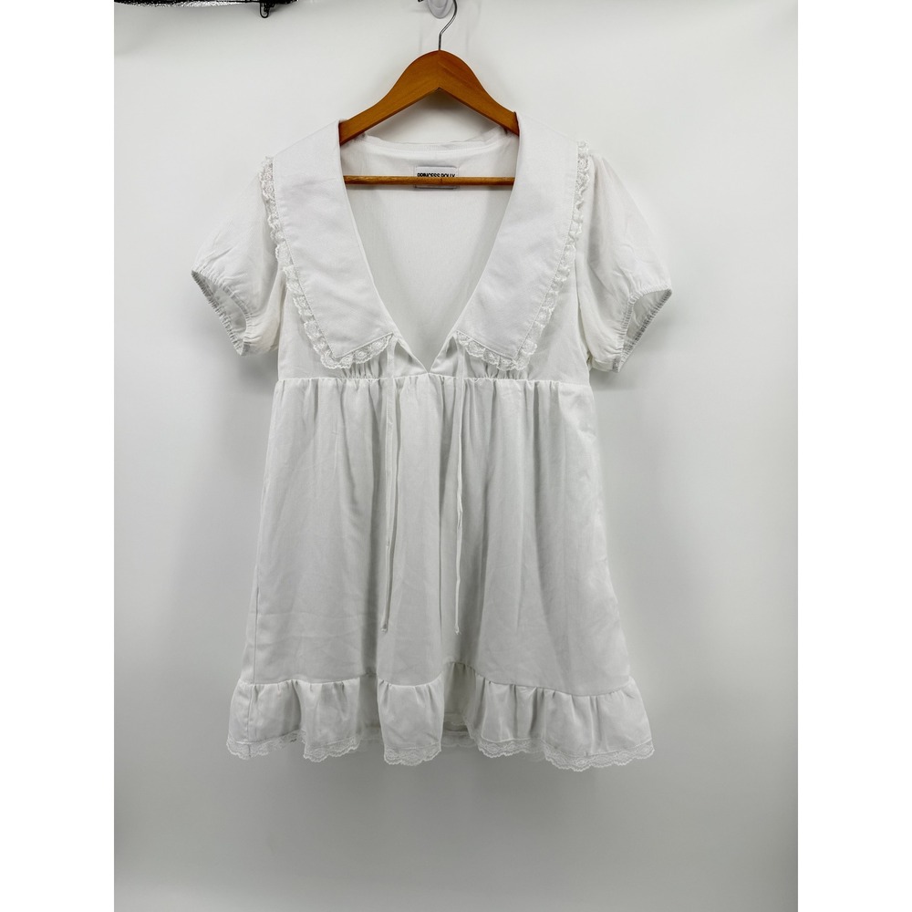 Princess Polly Penelofie Mini Dress White Lace Trim Babydoll V-Neck Size US 6